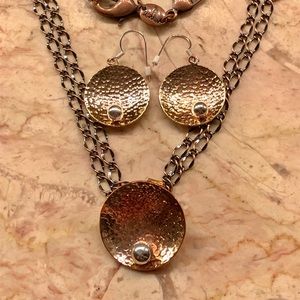 Sterling and copper necklace / earring set